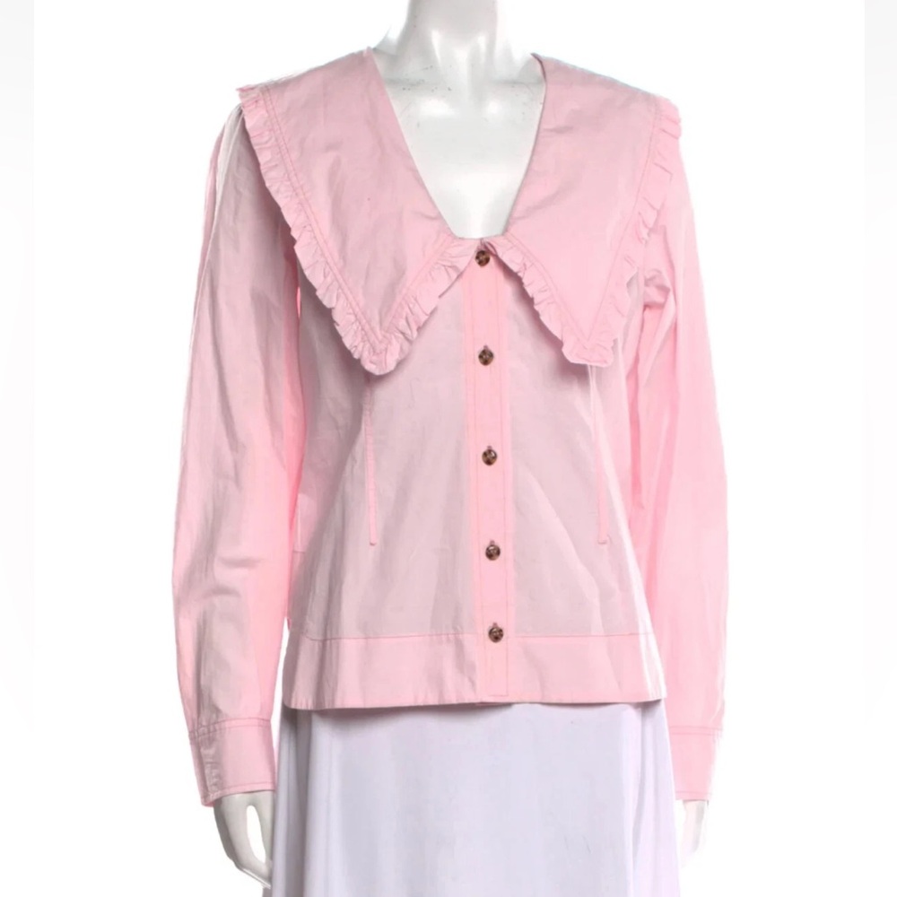 Ganni Pink Ruffled Blouse